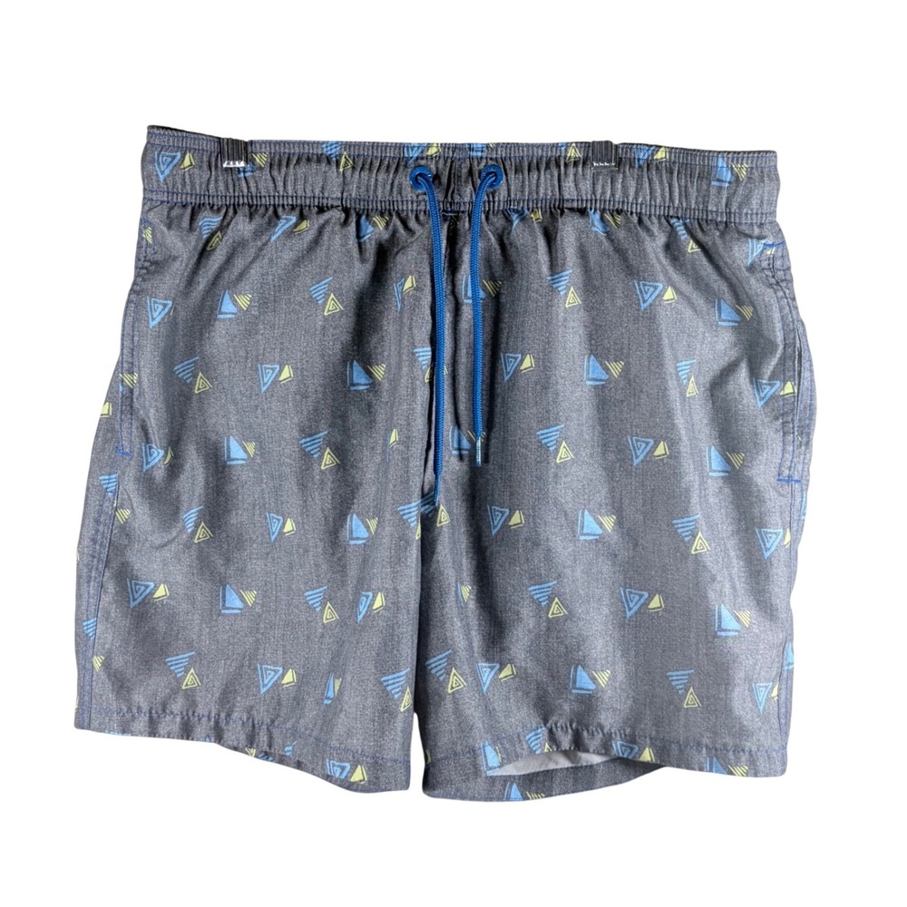 Hollister Mens Swim Trunks Geometric Sailboat Board Shorts Gray Blue L